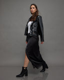 Black Satin Slit Skirt