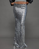Silver Sequin Maxi Skirt