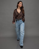 Patterned Button-Up Blouse