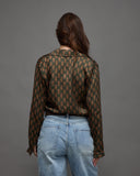 Patterned Button-Up Blouse