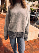 Layered Look Split-Back Sweater light gray