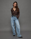 Patterned Button-Up Blouse