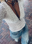 WHITE SHEER CROCHET V NECK TOP SHEER CROCHET VNECK TOP