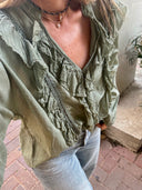 Olive Ruffle Boho Blouse