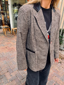 Tweed Blazer with Faux Leather Lapels black