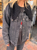 Oversized Denim Jacket with Sherpa Collar