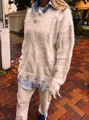 Layered Knit Sweater cream