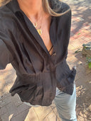 Pleated Waist Short-Sleeve Blouse