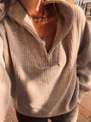 HALF-ZIP KNIT SWEATER beige