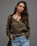 Patterned Button-Up Blouse