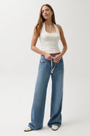 JADYN MID RISE DRAWSTRING PALAZZO JEAN - EXPANSE