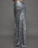 Silver Sequin Maxi Skirt