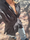 Pleated Waist Short-Sleeve Blouse