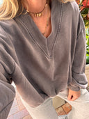 V-Neck Washed Sweatshirt