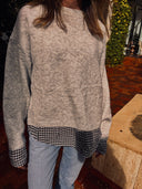 Layered Look Split-Back Sweater light gray