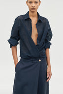 Openwork Eyelet Wrap Shirt