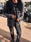 Oversized Denim Jacket with Sherpa Collar