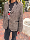 Tweed Blazer with Faux Leather Lapels brown