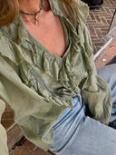 Olive Ruffle Boho Blouse