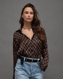 Patterned Button-Up Blouse