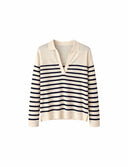 BLUE STRIPED THREE-QUARTER-SLEEVE LINEN POLO