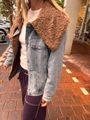 OVERSIZED DENIM JACKET WITH SHERPA COLLAR