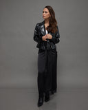Black Satin Slit Skirt