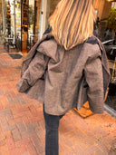 Tweed Blazer with Faux Leather Lapels brown