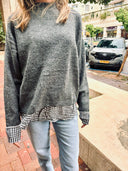 Layered Look Split-Back Sweater dark gray