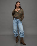 Patterned Button-Up Blouse