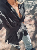 Pleated Waist Short-Sleeve Blouse
