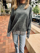 Layered Look Split-Back Sweater dark gray
