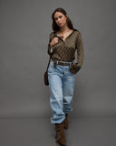 Patterned Button-Up Blouse