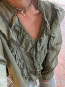 Olive Ruffle Boho Blouse