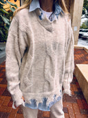 Layered Knit Sweater cream