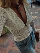 WHITE SHEER CROCHET V NECK TOP SHEER CROCHET VNECK TOP