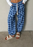 Blue Plaid Lounge Baloon Pants