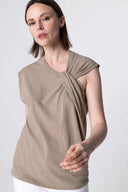 TIE-NECK COTTON / LINEN TANK TOP IN COFFEE LATTE