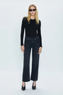 LEXI MID RISE BOWED STRAIGHT JEAN - MERCURY