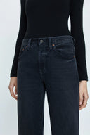 LEXI MID RISE BOWED STRAIGHT JEAN - MERCURY