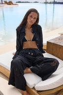 ocean eyelet wide leg pant - black