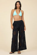 ocean eyelet wide leg pant - black