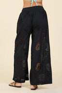 ocean eyelet wide leg pant - black