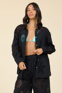 ocean eyelet button down - black