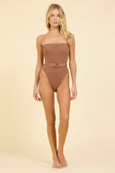 krinkle tube op with belt - caramel