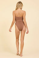 krinkle tube op with belt - caramel