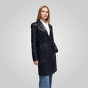 MELINDA - OVERSIZE KNEE LENGTH LEATHER BLAZER black