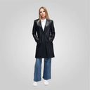 MELINDA - OVERSIZE KNEE LENGTH LEATHER BLAZER black