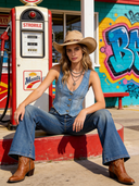 Denim Button-Front Vest Top